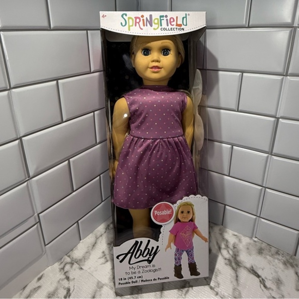 Springfield Collection Abby 18” Posable Doll Zoologist Purple Dress New‎ in Box